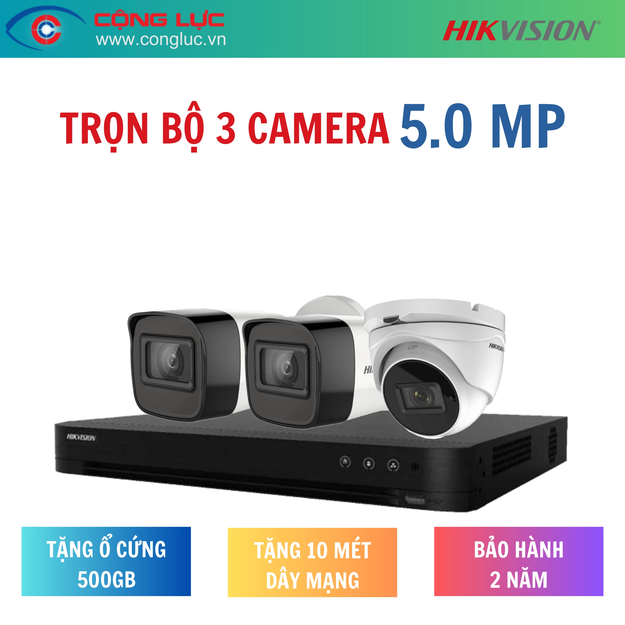 Trọn Bộ 3 Camera Hikvision 5.0MP